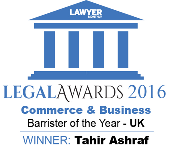 Business Law - Barrister of the Year Tahir Ashraf 2016 LAWYER MONTHLY LEGAL AWARDS Commerce and Business Category