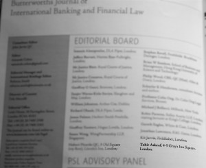 Tahir Ashraf business barrister Appointed to Editorial Board of International Banking Law Journal